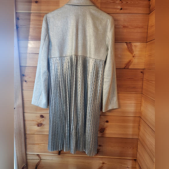 BCBG MaxAzria Silver Lace Long Jacket Coat - Picture 3 of 11